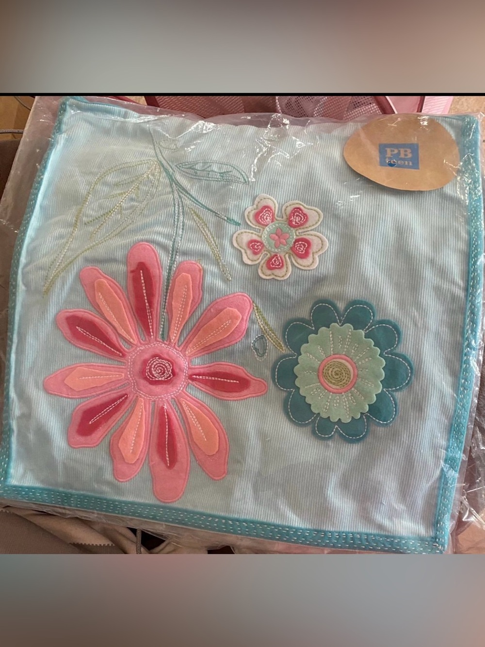 Pottery Barn Teen Floral Patchwork Pillow Sham in Light Blue, Pink, Green